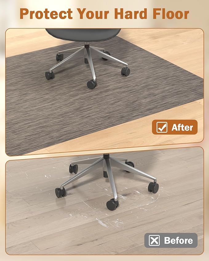 Blvornl Office Chair Mat for Hardwood Floor, 40"*55" Desk Computer Chair Mat for Hard Wood, Large Anti-Slip Hard Floor Protector for Rolling Chair, PVC Desk Rug for Office Dark Brown