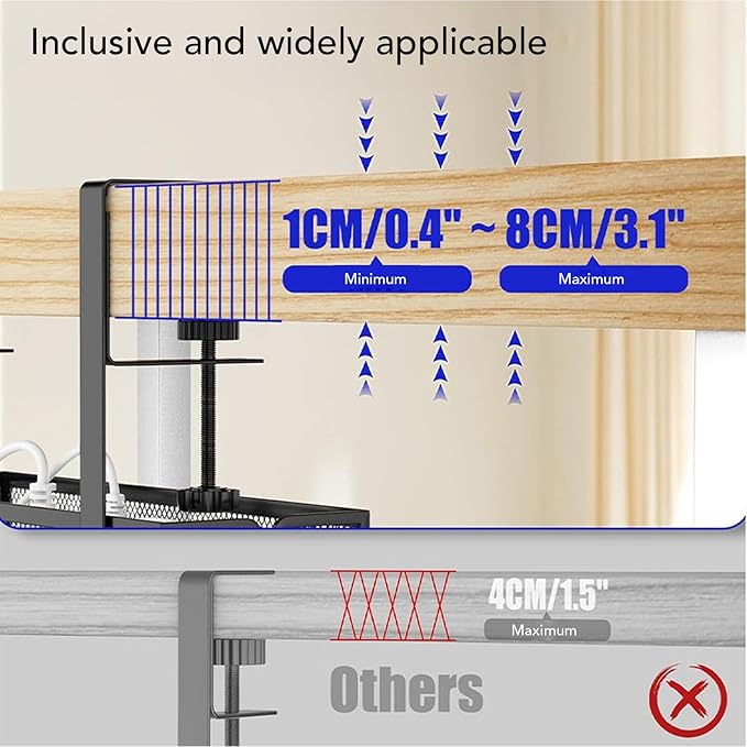 Luqeeg Under Desk Cable Management Tray, No Drill Carbon Steel Cable Organizer with Scratch Pads, Trapezoidal Design, Ideal for Home Office, Standing Desk & Wire Management (Black)