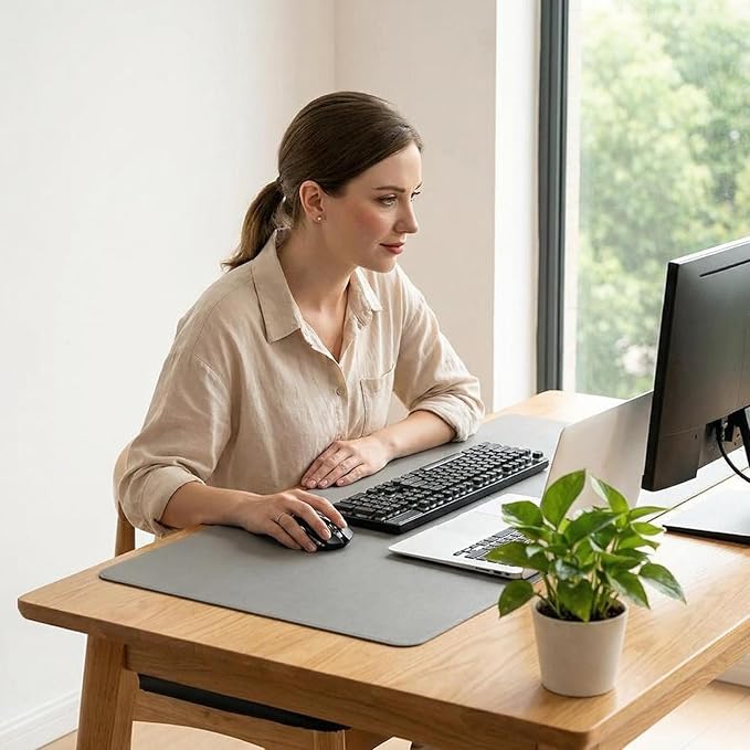 Leather Desk Mat - Non-Slip PU Desk Pad for Office and Home - Desk Organization and Accessories - Ideal for Mouse Pad and Desk Mats on Top of Desks(Gray,22.85''x 35.07'')