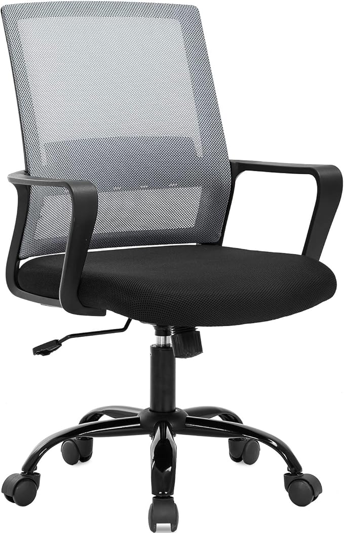 BestOffice Ergonomic Desk Chair Swivel Rolling Computer Chair Executive Lumbar Support Task Mesh Chair Adjustable Stool for Women Men,Grey