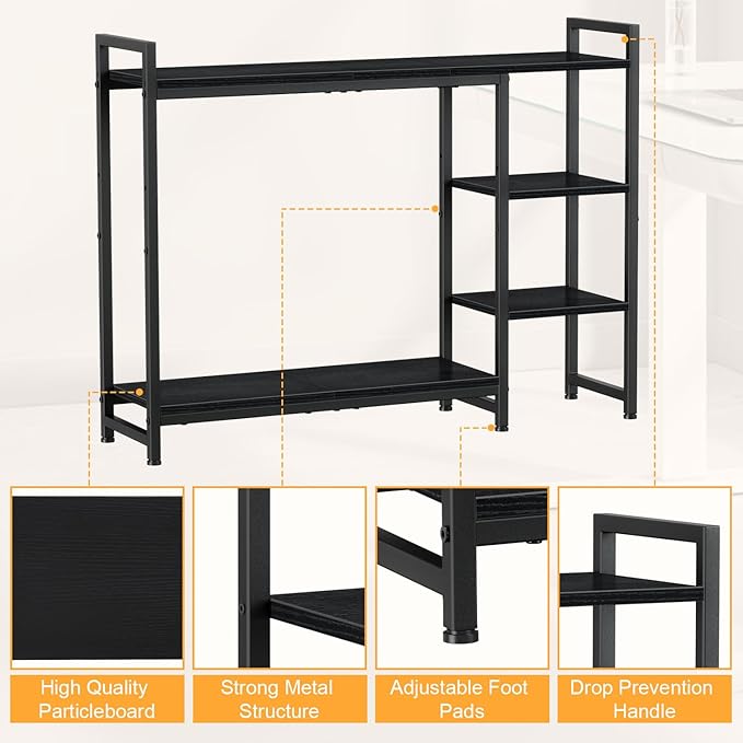 Snughome Adjustable Desk Shelf with Monitor Stand, 38.6" Desktop Organizer Hutch, Height Adjustable Computer Monitor Riser & 4 Tier Storage Bookshelf for Home Office Dorm, Black