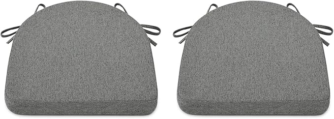 Shinnwa Kitchen Chair Cushions Set of 2, Non-Slip Dining Chair Cushions with Ties and Machine Washable Cover, 2 Pack, 17 x 16.5 x 2in, Dark Grey