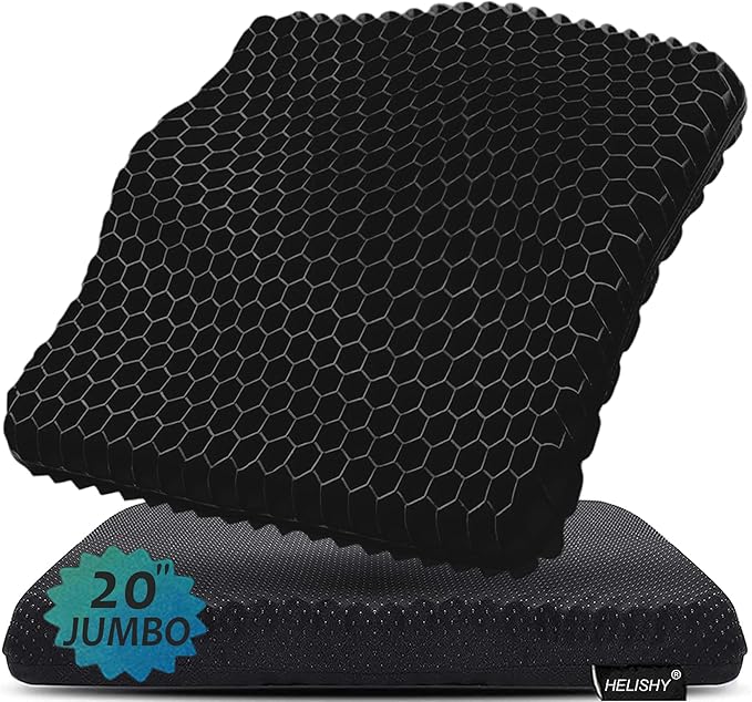 20" Gel Seat Cushion for Long Sitting Pressure Relief(Jumbo&Thick) - Wheelchair Cushion for Pressure Sores - Back, Sciatica & Tailbone Pain Relief Cushion- Non-Slip Butt Pillow for Office, Home, Car