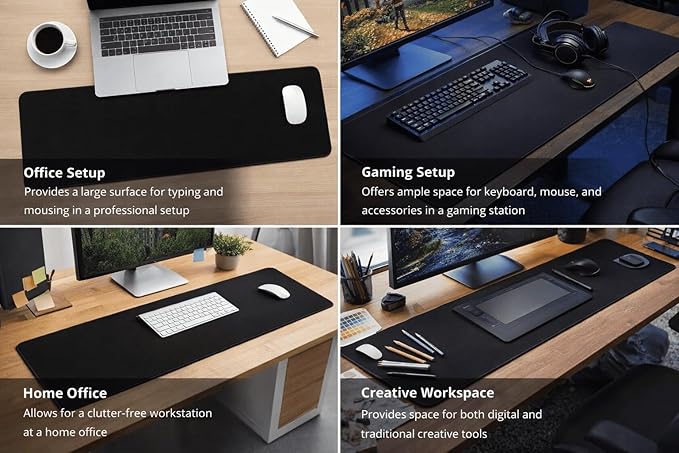 Mouse Pad | Premium PU Leather Surface with Stitched Edges | Anti-Slip Rubber Base, Easy to Clean | for Home Office, Computer Work, Writing & Daily Use (1, 31.50" L x 11.81" W(80cmL x 30cmW))