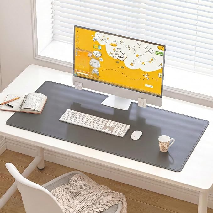 DAWNTREES Desk Mat for Desktop,PU Leather Desk Pad Protector,Non Slip, Large Mouse Pad and Keyboard Mat, Waterproof Writing Pad for Office and Home (Dark Gray,35.5''x16.9'')