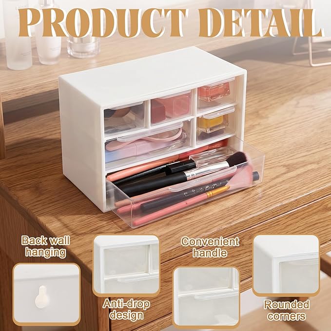 Briwooody 6 Pack Craft Drawer Organizer with 6 Clear Drawers 7.09" X3.74" X4.53" Stackable Suspension, Small Storage Drawers for Office, Classrooms, and Home Desk Organization, White