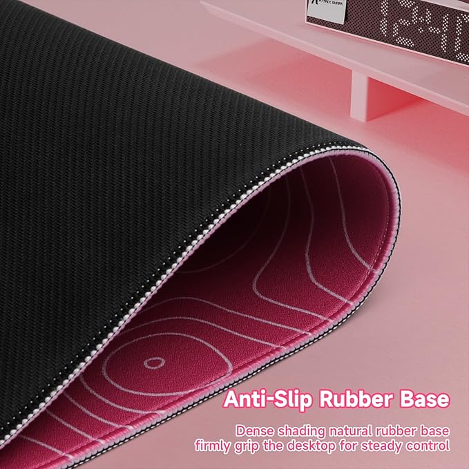 ATTACK SHARK CM02Pro Gaming Mouse Pad for Esports Speed Large Mouse mats for Desk Waterproof Surface Stitched Edges and Anti-Slip Rubber Base Size XXL Laminate 35.43” x 15.75” x 0.16” Pink Contour