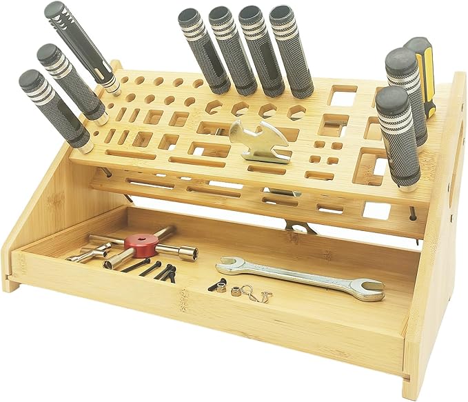 Bamboo Screwdriver Organizer - Repair Tool Storage Holder Tool Storage Organizer Workbench Desktop Rack