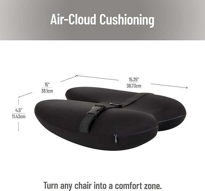 Mind Reader Lumbar Support Pillow with Air-Cloud Technology, Office Chair Back Cushion, Memory Foam, Black