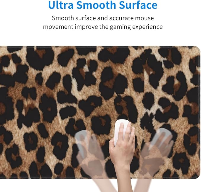 Cheetah Print Large Mouse Pad & Desk Mat Leopard Extended Mousepad with Stitched Edges Non-Slip Rubber Base Laptop Computer Keyboard Pad for Gaming, Office & Home Decor, XL - 31.5" X 11.8"