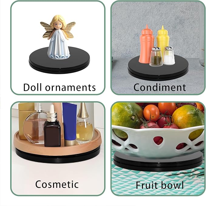 2 Pcs Black 6 inch Acrylic Lazy Susan Rotating Turntable Organizer Bearings - Round Swivel Plate for Spice Rack, Table, Cake, Kitchen Pantry