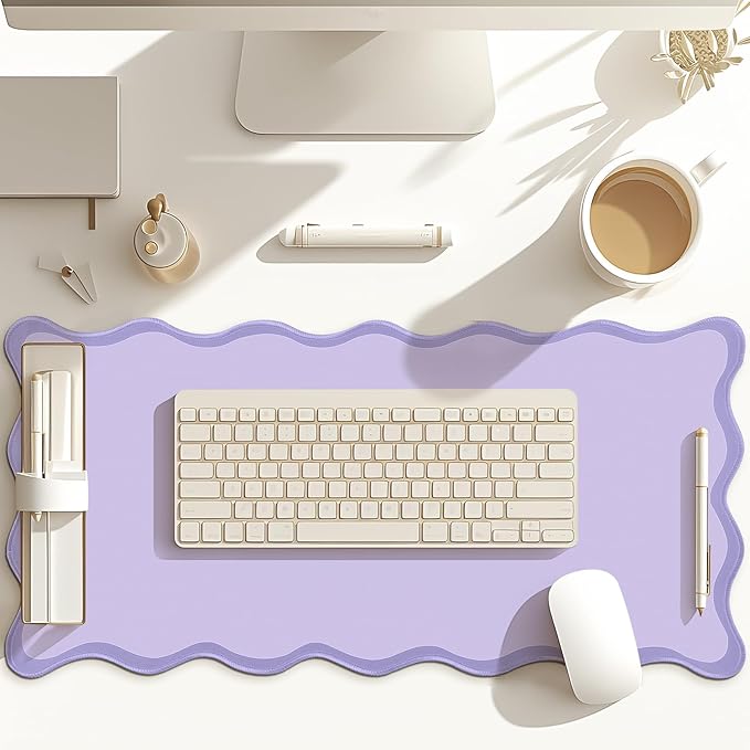 Hahafelt Scalloped Desk Mat Large Desk Pad Cute Coquette Table Mat Aesthetic Preppy Table Make up Pad Nonslip 2026 Graduation Gift with Stitching Waterproof Gaming(Purple,31.5 x 15.8 Inches)