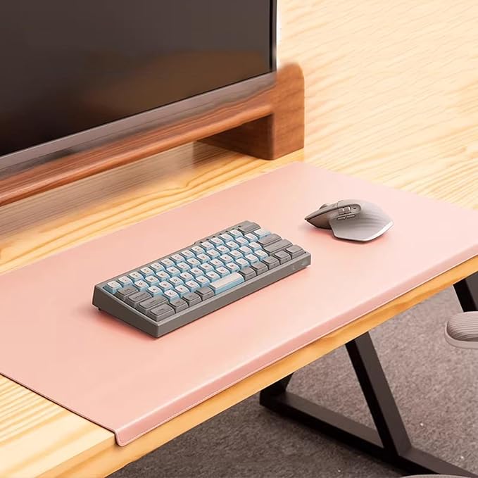 Office Desk Pad with Edge Protector, Non-Slip PU Leather Table Desktop Mat for Laptop/Computer, Waterproof, Smooth Writing Surface (Pink,31.4x15.7inch)