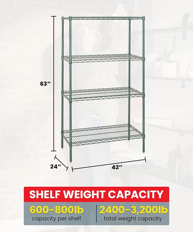Quantum Storage Systems WR63-2442P Starter Kit Wire Shelves Green Epoxy 4 Shelves 63" H x 42" W x 24" D