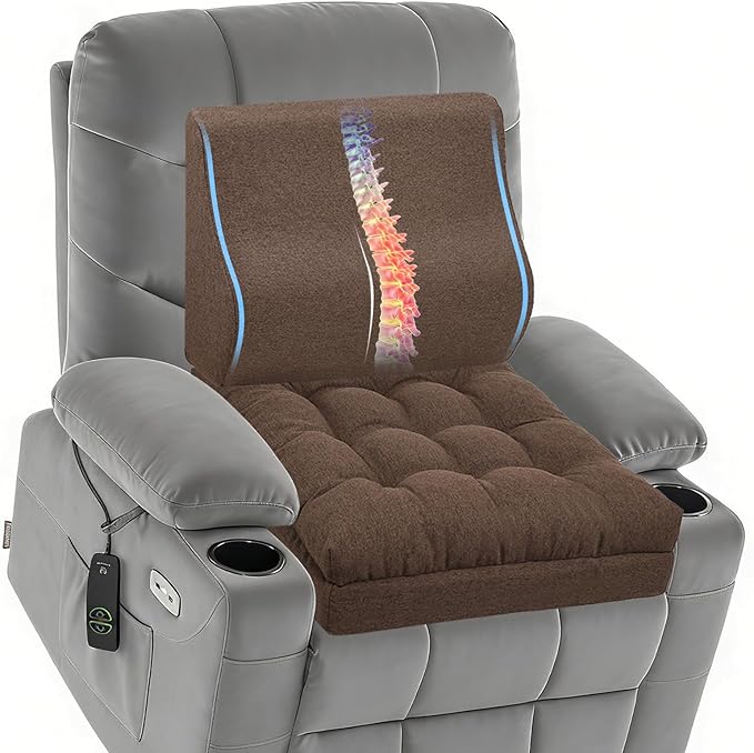 baibu Extra Large Memory Foam Recliner Cushions with Lumbar Support Pillow for Elderly, 20x20x5 Inch Thick Dual-Layer Patent Design Non-Slip Recliner Seat Cushion for Reduce Hip & Lumbar Pain, Brown