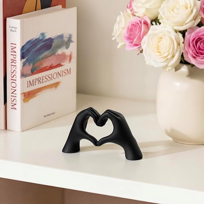 Black Decor Living Room – Mini Small Heart Hands Sculpture – Shelf Decor Aesthetic – Cute Home Accent Table & Shelves – Love Statue - Gifts Girlfriend, Wife, Women, Teen Girls, Valentine (Black, Mini)