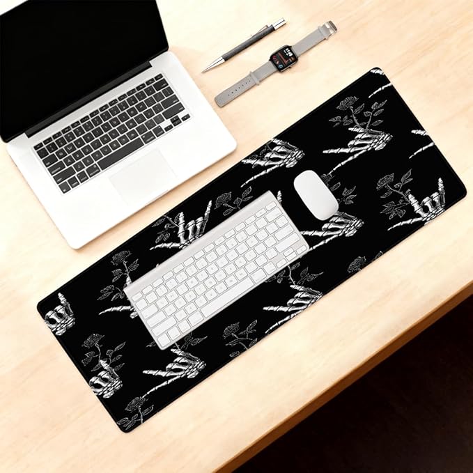 Large Mouse Pad Skull Hand Rose Black Non-Slip Rubber Long Gaming Desk Mat Big Computer Keyboard Mousepad Waterproof Protector Wristing Pad for Gaming Office Home Decorative 31.5 X 11.8 Inch