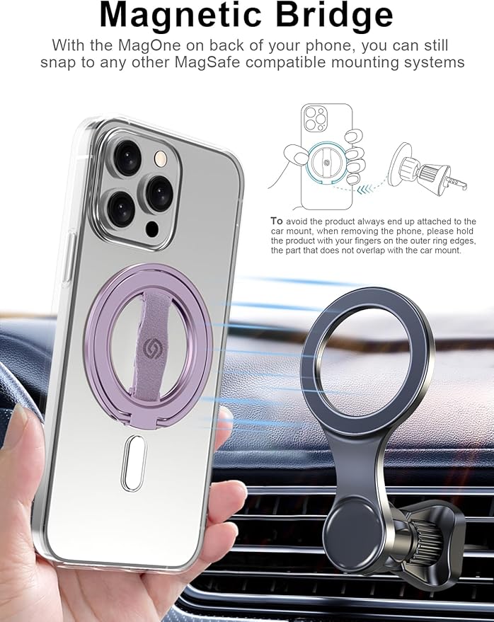EWA MagOne 3rd Gen [Compatible with MagSafe] Phone Grip Stand with Finger Strap, Removable Magnetic Ring Holder Kickstand Loop for iPhone 17,16,15,14,13,12 Series (Purple)