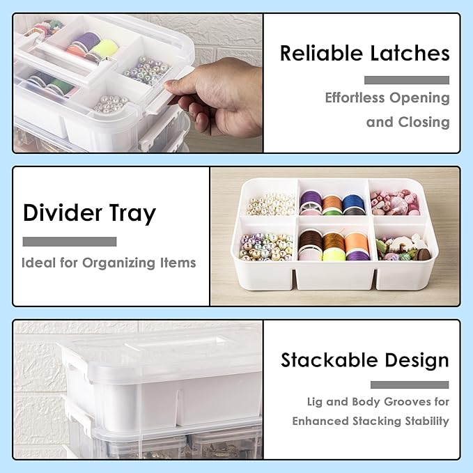 CraftGenes Craft Organizers and Storage, 10QT 4-Layer Durable Sewing Organizer for Sewing Supplies with 2 Removable Trays, DIY Kit Container for Seasonal Decor, Tool, Scrapbook and Art Supplies