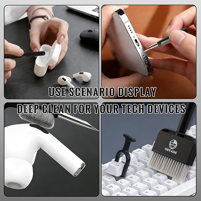 Keyboard Cleaner & Laptop Cleaning Kit - 9-in-1 Electronics Cleaning Brush Set with Keycap Puller, Screen Cleaner, Earbud Cleaner Pen for Computer, PC Monitor, MacBook, Phone, Airpods (White)
