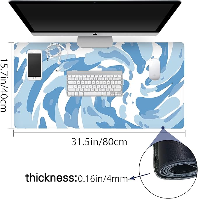 Fluid Pattern XXL Mouse Pad,Super Thick Waterproof Fluid Pattern Large Gaming Mousepad with Stitched Edge,Mouse Computer Desk Accessories,Non-Slip Base Mouse Keyboard Mat 800X400X4mm