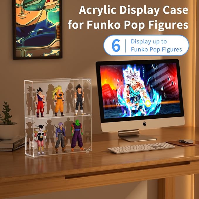 AITEE Acrylic Display Case, Clear Display Case for Funko Pop Figures, 2 Layer Wall Mounted or Desktop Dustproof Display Cabinet Shelf for Collectibles,Mini Toys,Rock, Amiibo
