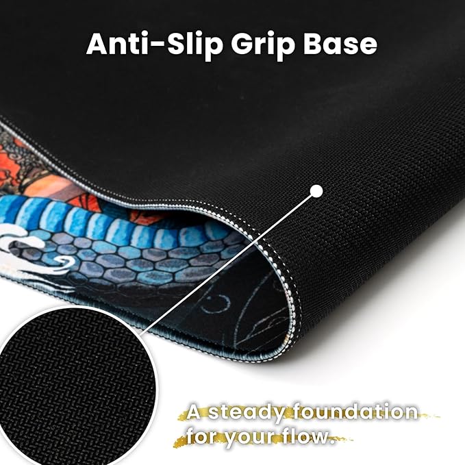BELLEMOND Japanese Art Desk Mat | Large 31.5x11.8in Anime Mouse Pad for Keyboard & Mouse | Non-Slip Base, Water-Repellent | Original Japanese Design | Dragon Duel