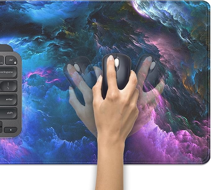 Colorful Galaxy Mouse Pad Desk Pad, 27.5x11.8 in Large Sky Mouse Mat Extended Keyboard Mousepad with Stitched Edges, Waterproof Non-Slip Rubber Base for Office Computer Laptop Home