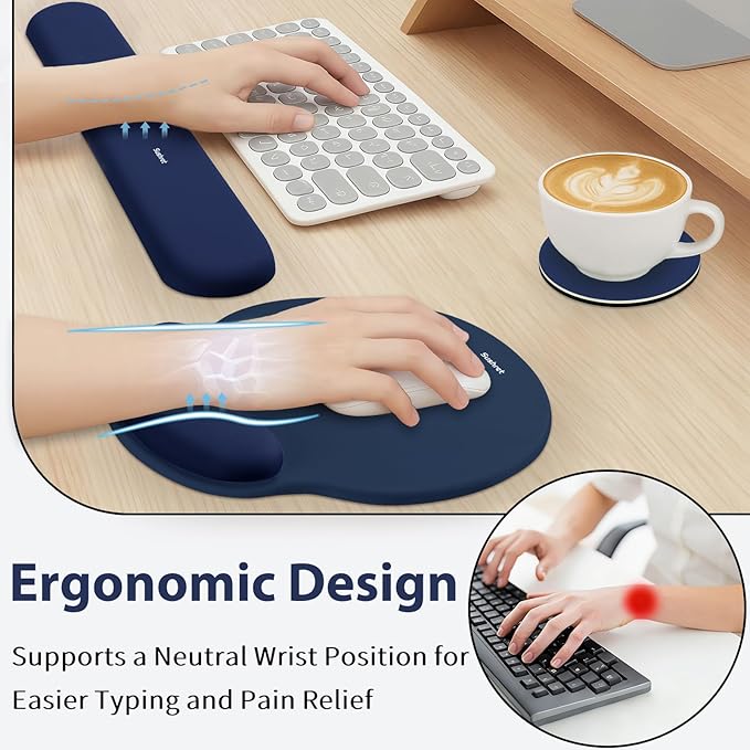 Sushret Mouse Pad and Keyboard Wrist Rest, 3-in-1 Gel Memory Foam Ergonomic Mouse Pad with Wrist Rest Set, Gaming Mousepad Arm Cushion Support for Computer Office Desk Accessories Cute Setup,Dark Blue