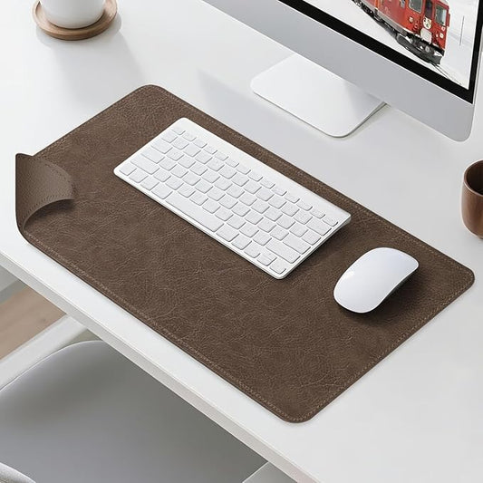 Imitation Crazy Horse Leather Desk Mat - Waterproof Desk Pad - Ideal for Large Mouse Pad and Desk Mats on Top of Desks (Chestnut+Chestnut, 25"*13")