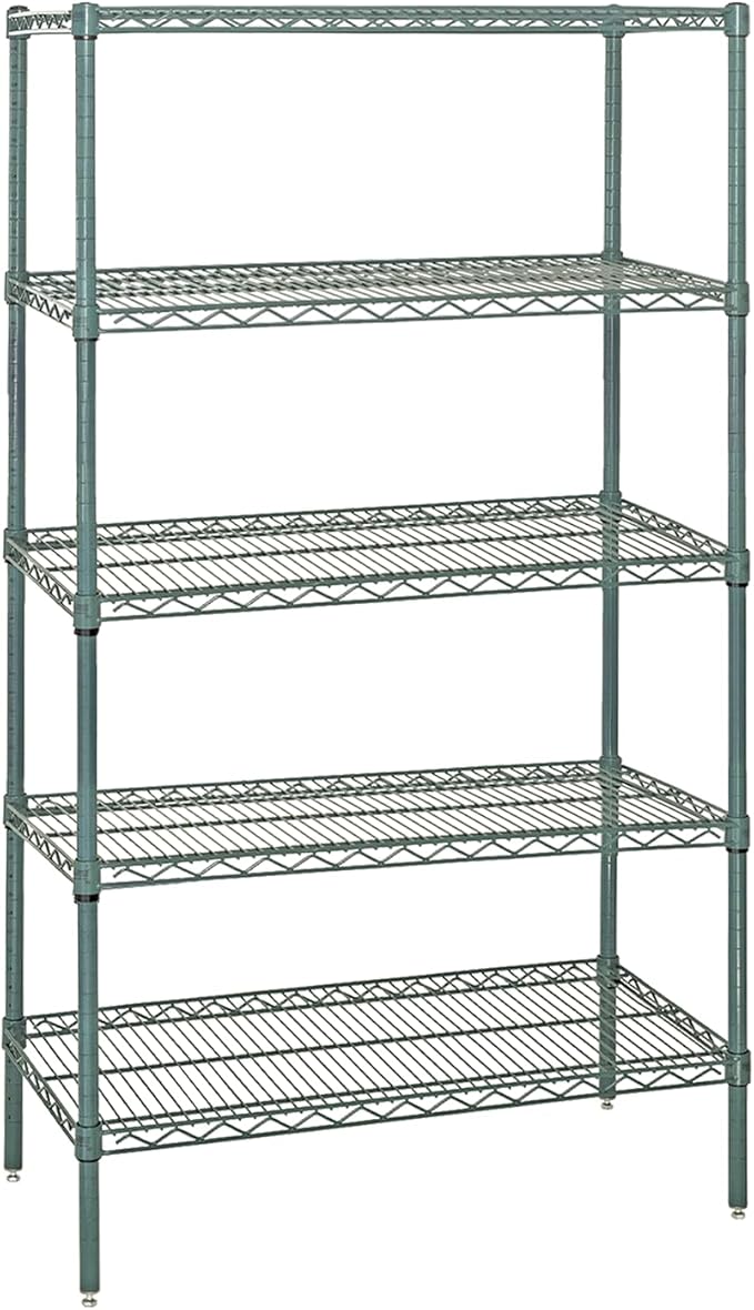 Quantum Storage Systems WR86-1424P-5 Wire Shelving Starter Kit, 24" W x 14" D x 86" H, 600 lbs Capacity, Carbon Steel, Epoxy Coated, Green, NSF