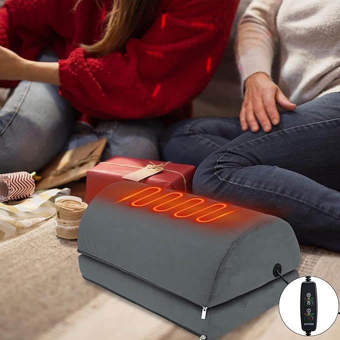 Heated Foot Rest Under Desk at Work, Office Desk Accessories Under Desk Footrest with Adjustable Height and Washable Cover, Removable Heating Accessories Foot Stool with Handle, Gray