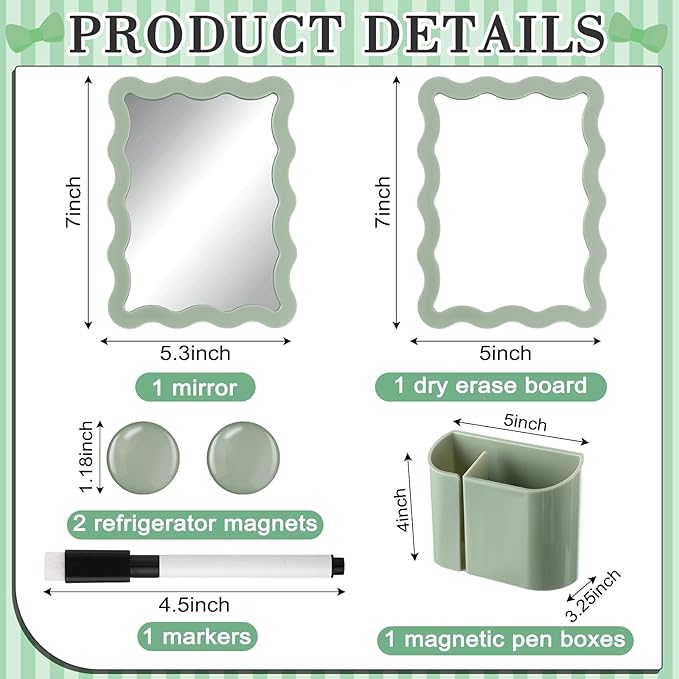 Jingmore Scalloped Magnetic Locker Accessories Kit Sage Green Back to School Essentials 6 Pieces Includes Whiteboard Mirror and Organizing Supplies Cute Locker Organizer Decoration for School