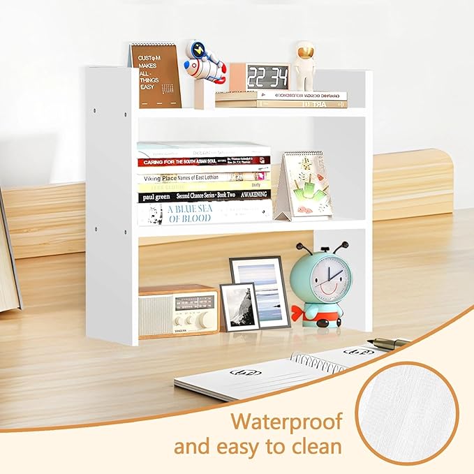 Desktop Shelves - Dorm Desk Shelf Organizer, Mini Bookshelf, 2 Tier Desktop Bookshelf for Workspace Organizers, Tabletop Shelf, Office Desk Shelves White 2 Pack