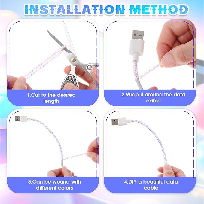 Frienda 10 Pcs Cord Protectors from Pets No Chew Spiral Cable Protector 43.3'' Phone Charger Cover Data Cable Protective Sleeve Chew Proof USB Wire Cover Stylish for Cat Dog Rabbit (Flash Color)