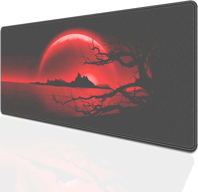 Crimson Moon Night Mouse Pad Desk Pad, 27.5x11.8 in Large Mouse Pad Extended Keyboard Mousepad with Stitched Edges, Waterproof Non-Slip Rubber Base for Office Computer Laptop Home