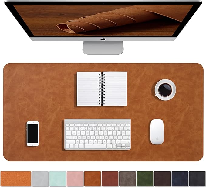 Distressed Leather Desk Mat - Non-Slip PU Leather Desk Pad Protector - Large Waterproof Mouse Pad Computer Keyboard Desk Mat Desk Accessories for Office & Home (Brown, 36"x 17")