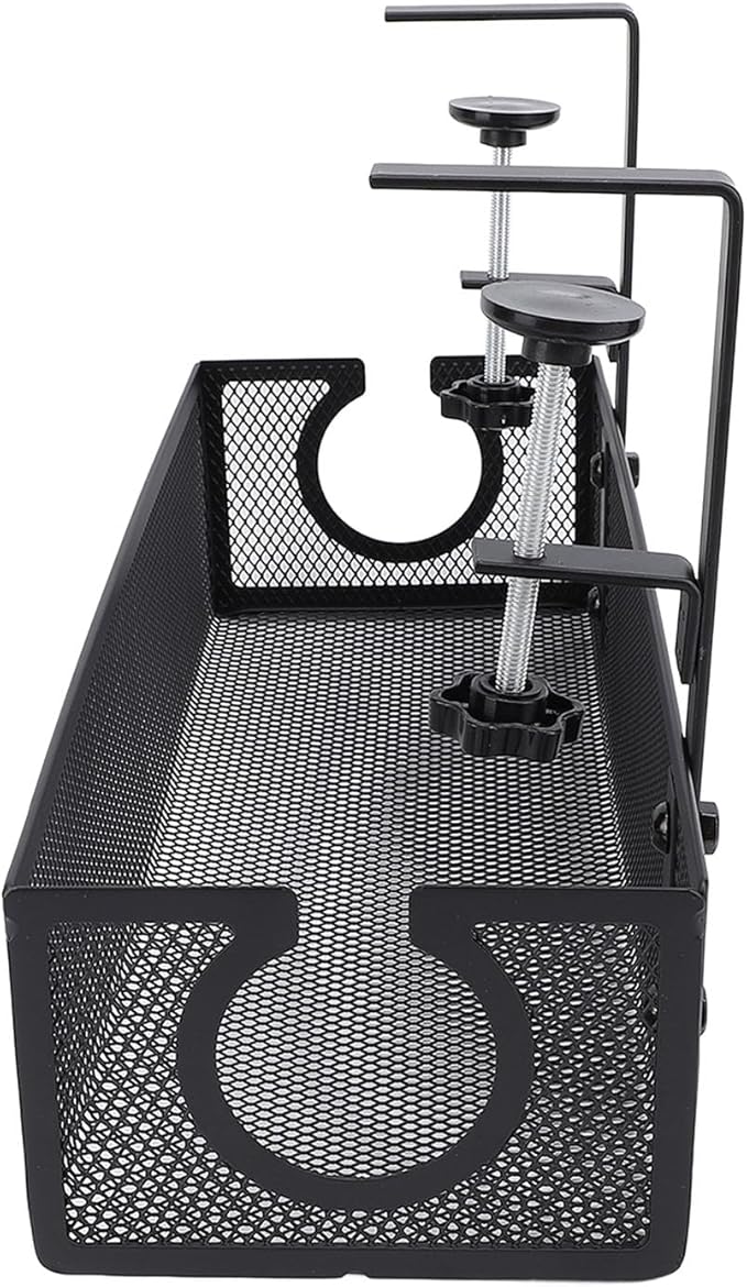 SUNGOOYUE Under Desk Cable Management Tray, No Drill Carbon Steel Cable Organizer with Scratch Pads and Trapezoidal Design, for Home Office Standing Desk Wire Management (Black)