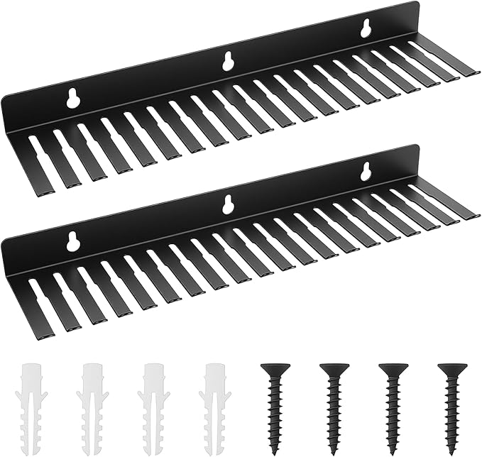 2 Pack Wall Mountable Cable Hanger 19 Slots Steel Cable Rack Cord Organizer Studio Storage,Slots Width from 5.5 to 9.5mm for Cord Holder Management Rack Wall Shelf Mount Attachment Storage