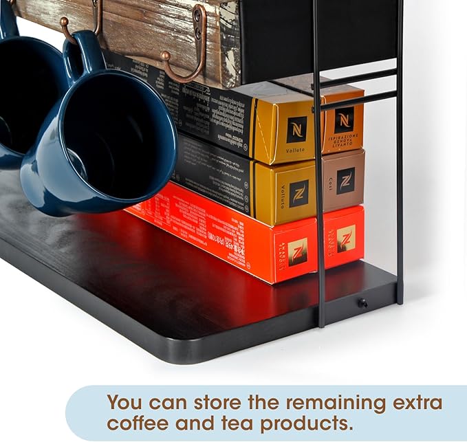 J JACKCUBE DESIGN Rustic Wooden Coffee Mug Holder – Multi-Tier Coffee Cup Holder and Mug Rack with Storage Space – Perfect for Kitchen and Countertop Organization - MK651A