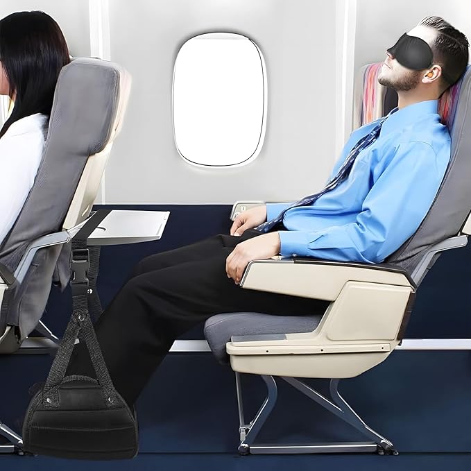 Upgraded Airplane Footrest Hammock, Hard Support Ergonomic Travel Foot Stool, Foldable Portable Foot Rest for Flight Train Office Home Relieve Leg Fatigue