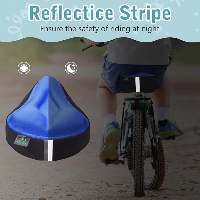 Zacro Gel Kids Bike Seat Cushion Cover for Boys & Girls, Anti-Slip Bike Seat Cover for Toddler, Breathable & Extra Soft Memory Foam Child Bicycle Saddle Padded with Reflective Strip, 9"x6"