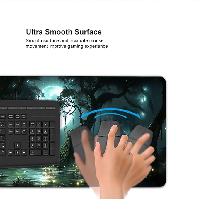 Enchanted Forest Gaming Mouse Pad Magic Moon Mysterious Fantasy Large Gaming Mouse Mat with Stitched Edges,Non-Slip Waterproof Rubber Base Mous Mat 31.5"x11.8" Office Computer Keyboard Laptop Home