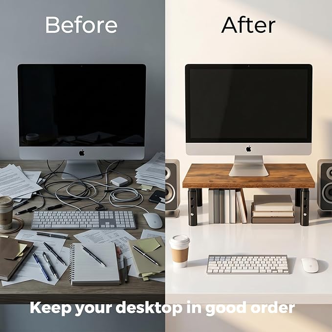 16.5"x11"Monitor Stand Riser 3 Height Adjustable,Desktop Stand for Computer/Laptop/Printer ,Desk Organizers and Office Desk Accessories & Workspace Desktop Organizers Storage for Office Supplies, Rustic Brown Wood