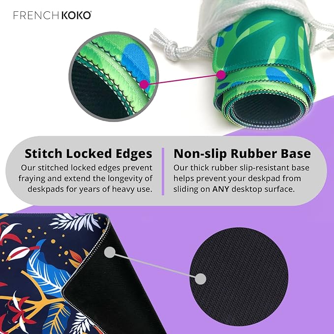French KOKO Large Desk Mat 36" x 16.5" – Botanical Floral Mouse Pad for Keyboard & Mouse – Non-Slip Waterproof Desk Protector Aesthetic Office Pad for Women