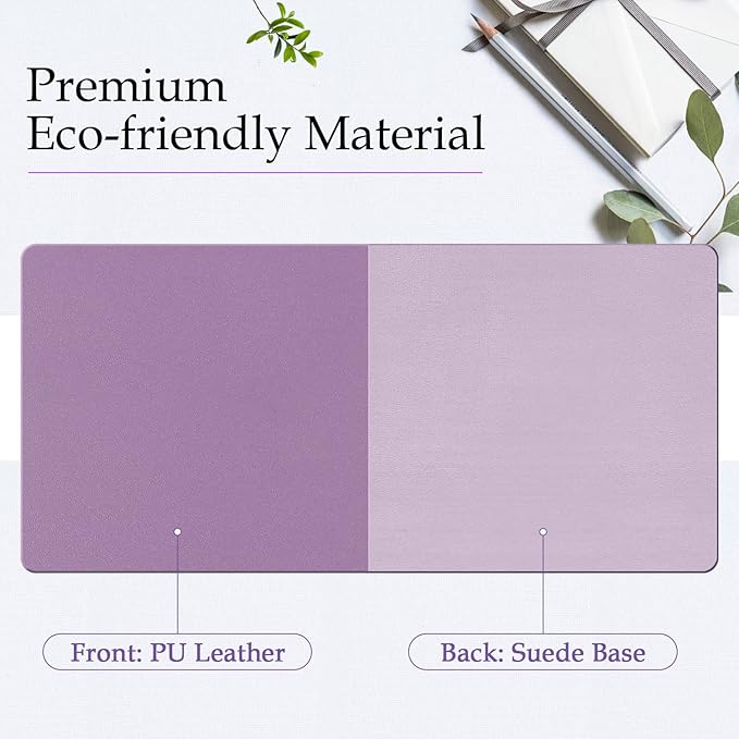 TOWWI PU Leather Desk Pad with Suede Base, Multi-Color Non-Slip Mouse Pad, 24” x 14” Waterproof Desk Writing Mat, Large Desk Blotter Protector (Voilet)