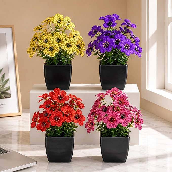 Small Fake Flowers in Pots, Cute Fake Flower Pot Decoration, Artificial Potted Flowers for Table Centerpiece, Spring Decor & Small Plant for Indoor Room