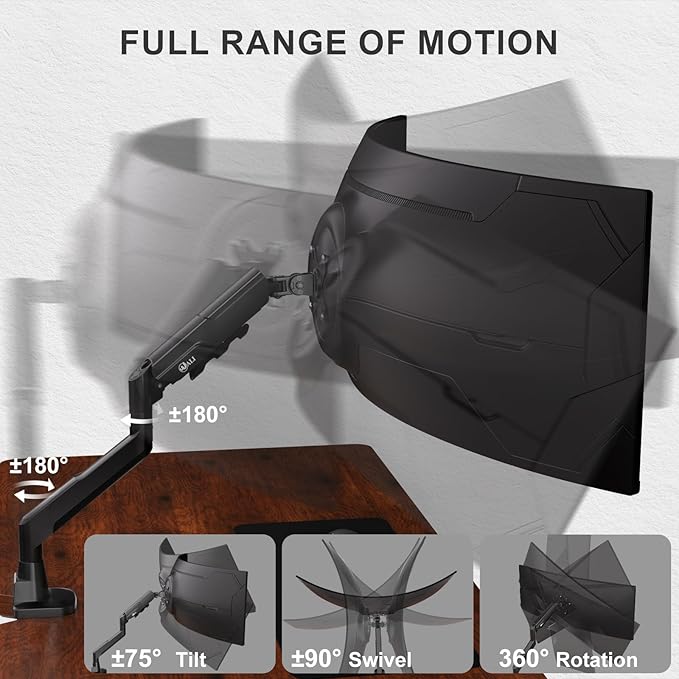 WALI Heavy Duty Single Monitor Arm for 17-49 Inch Flat Curved Ultrawide Screens, up to 33 Lbs, Adjustable Single Monitor Desk Mount for Home Office Gaming, VESA 75/100mm (GSM001XLN), Black