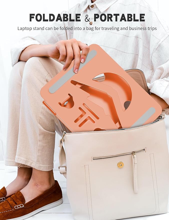 Laptop Stand, Ergonomic Adjustable Computer Stand for Collaborative Work, Foldable and Portable Heat Sink Computer Stands, Fits up to 16-inch Laptops (Orange)