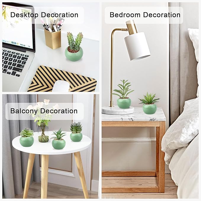 GREENTIME 6 Pcs Small Artificial Succulent Plants Bulk in Ceramic Pots Mini Fake Succulent Plant Faux Indoor Decor Graduation Decorations Bedroom Desk Bathroom Office Living Room Table Shelf